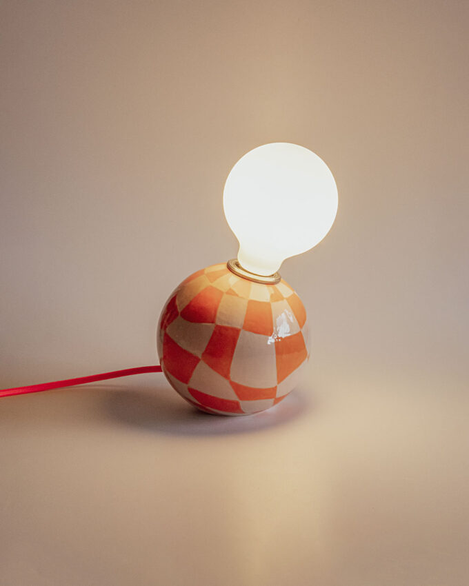 Keramik Tischlampe Antares funky Karo mandarin, rose
