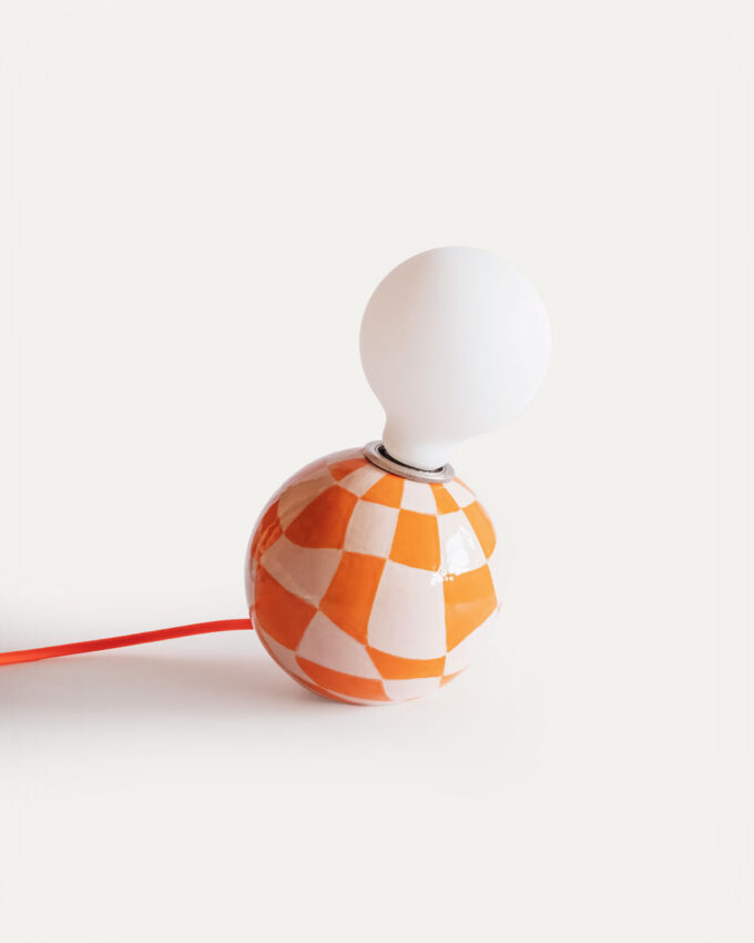 Keramik Tischlampe Antares funky Karo mandarin, rose
