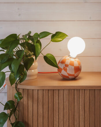 Keramik Tischlampe Antares funky Karo mandarin, rose